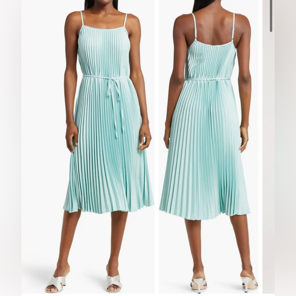 SAM EDELMAN SLEEVELESS SATIN PLEATED MIDI DRESS SIZE XL COLOR MINT NWT